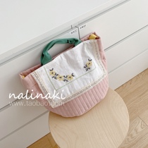 nalinaki Korea ins wind new embroidery canvas hand carry diagonal satchel woman large capacity bucket type mommy bag