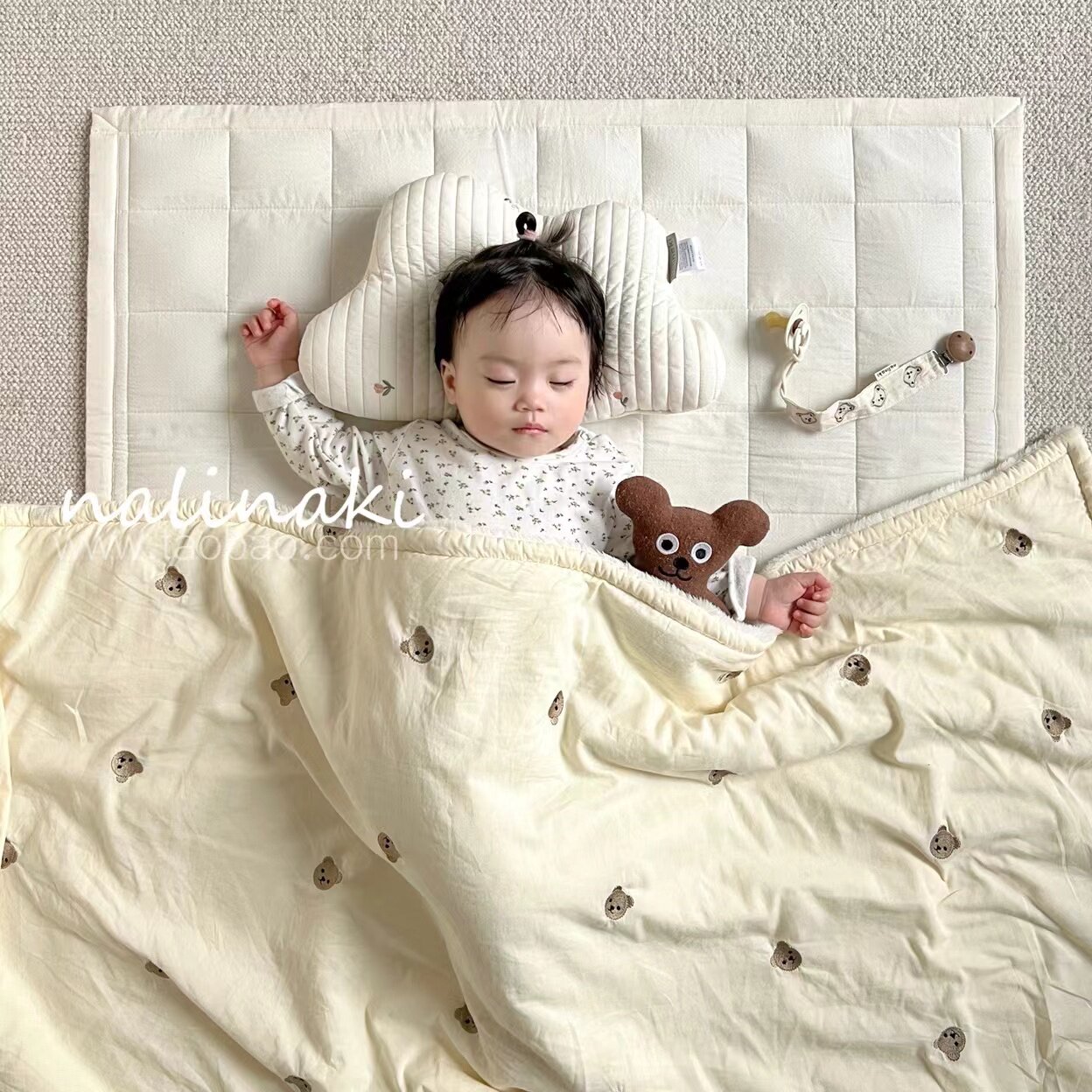 Nalinaki baby cotton wool fleece baby blanket autumn and winter kindergarten nap children are embroidered blanket