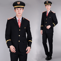 Jinhang 2011 autumn and winter mens railway large size work clothes High-speed rail train attendant student uniform suit navy blue
