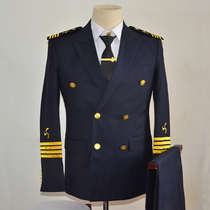 Jinhang male seafarers loose overalls Autumn and winter double-breasted captain yacht uniform Propeller suit Navy blue plus size