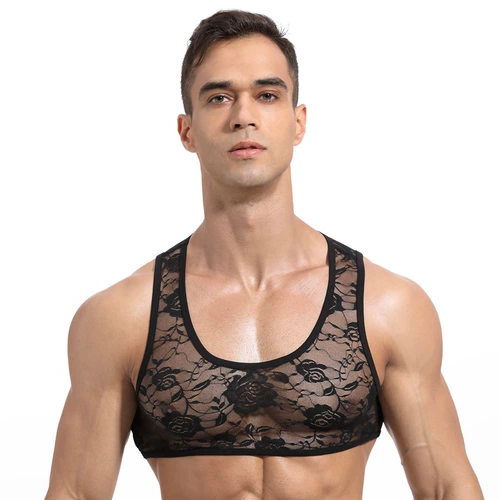Жилет, высокий эластичный кружевной ростомер, мужской сексуальный короткий бюстгальтер-топ без рукавов, 2020, в обтяжку