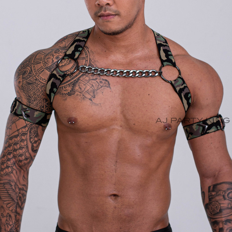 Tide-large chest muscle men fitness sexy letter dance nightclub decoration hanging strap