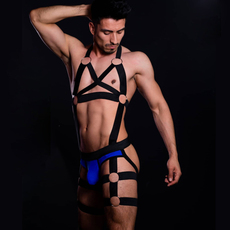 Бретельки 显大胸带肌肉男士性感内衣诱惑前凸内裤连体一体式帅气胸带束缚带