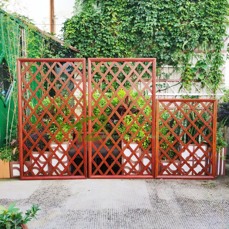 Metal Imitation Wood Fence, Aluminum Alloy Grid Flower Stand, Balcony Climbing Plant Rack, Anti-Corrosion Outdoor Screen Style Partition, Courtyard Fence