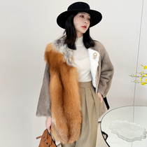 2022 new young and fashionable fur coat mink fur coat womens whole mink contrast color fox fur winter mid-length