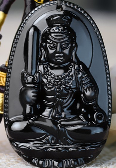 天然开光黑曜石八大守护神十二生肖本命佛男女情侣款吊坠送挂绳