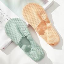 New boat socks Womens summer New pint of pure cotton breathable non-slip silicone with no root mesh ice lace socks female