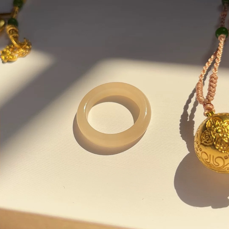 Natural Hetian Jade Ring Size 12.5 in Deep Lotus Root Pink Color