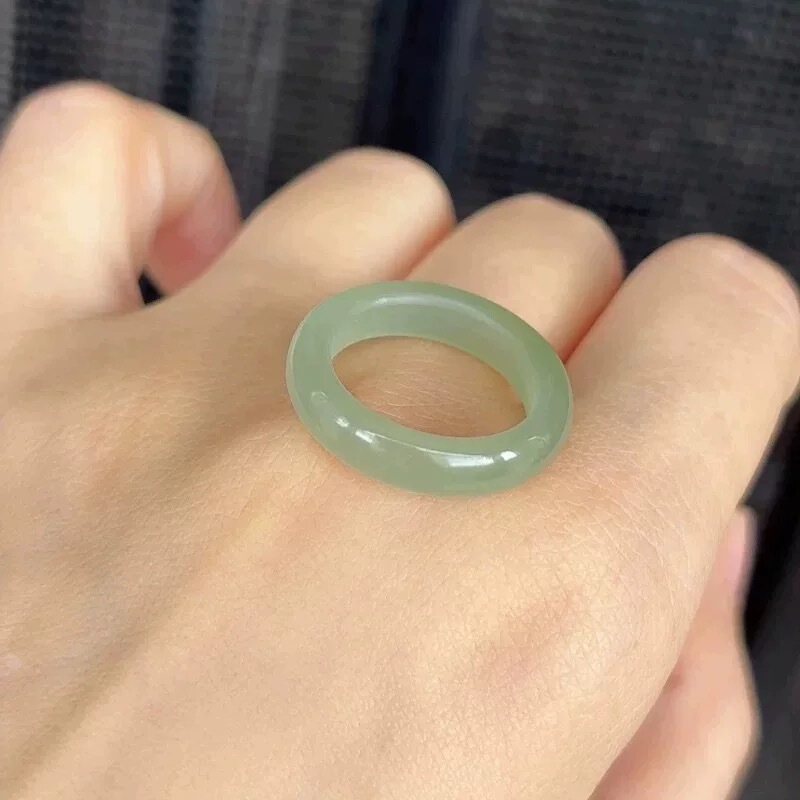 Natural Hetian Jade Ring Size 13, Clear Water Ice-Clear Ring Band Natural Hetian Jade Ring Size 13, Clear Water Ice-Clear Ring Band
