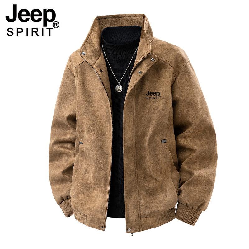 Jeep Suede Jacket Men's Spring and Autumn 2026 New Stand-Up Collar Retro Workwear Top Casual Loose Men's Jacket