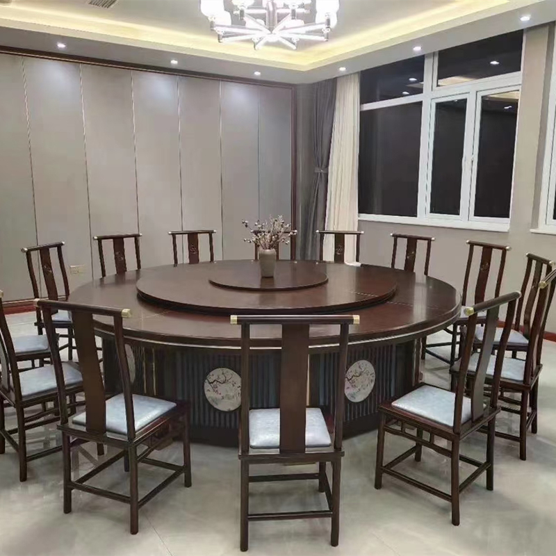 New Chinese style hotel electric dining table large round table with turntable induction cooker 15 people 20 hotel table top solid wood hot pot table