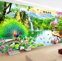 Cross embroidered 2022 new line embroidered full-embroidered living room flowing water raw peacock landscape painting scenery handmade itself