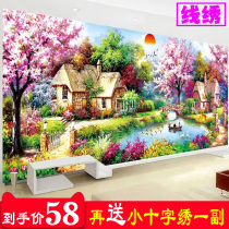  Cross stitch 2021 new thread embroidery printing full embroidery oil painting garden cottage living room bedroom European style simple landscape