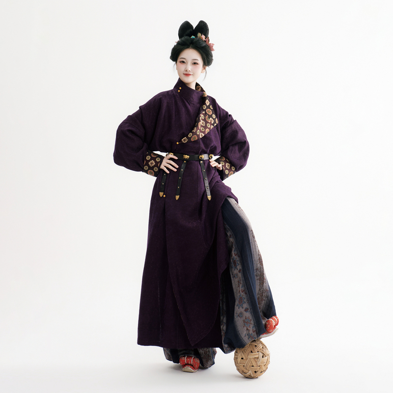 Tayun Pavilion Hanfu Ziju Ci Reversible Silk Fragrant Cloud Yarn Round Neck Robe with Cuffed Lantern Pants Set (Waiting for the Moon)