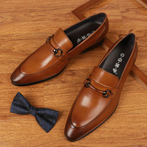 British leather shoes mens pointed toe leather sets of feet business formal dress wedding shoes casual Korean version trend one pedal breathable mens shoes