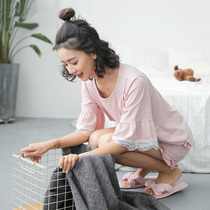 Pregnant womens pajamas summer thin sweat-sucking summer postpartum feeding short-sleeved tide mother pregnancy spring and summer nursing moonwear