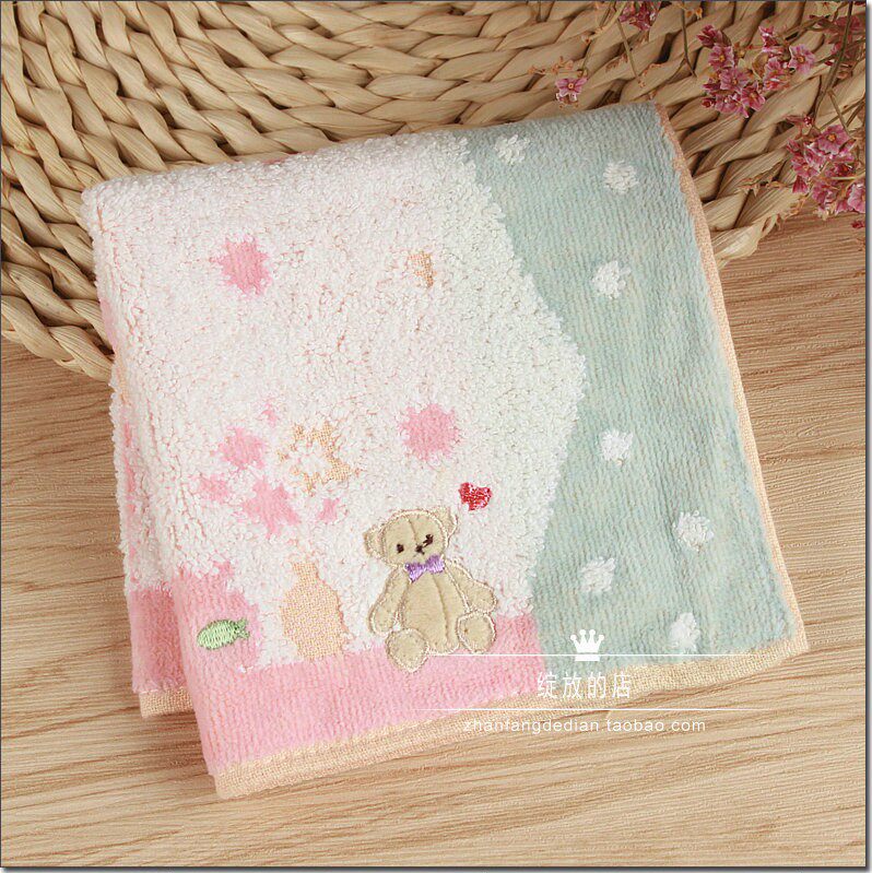 New recommended foreign trade Dijia original single pure cotton ti flower cloth patch embroidered teddy bear cartoon germinate small square towel handkerb