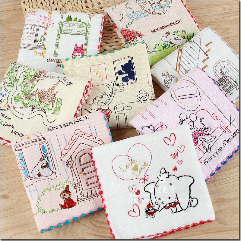 Special collection edition day single Cotton cut velvet embroidery Di S Nim Mickey Mermaid Hippo small square towel handkerchief pad cloth