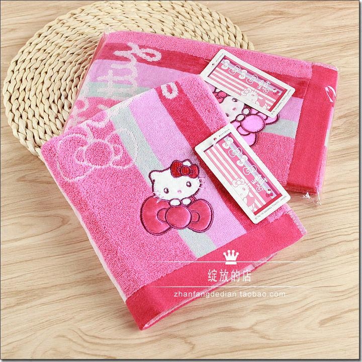The pawn recommends foreign trade simple cotton jar embroidered Katie cat rose red long towel original packaged cartoon towel