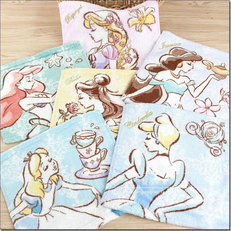 Recommend new special price export to Japan original single princess series untwisted yarn printed cartoon small square towel handkerchief
