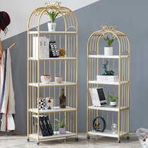 Nordic Wrought iron floor flower stand Solid wood book and newspaper stand Living room shelf Bedroom decoration rack Multi-layer bird cage shelf