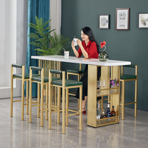 Solid wood bar table home Nordic wrought iron living room milk tea shop restaurant bar table and chair against the wall small bar table