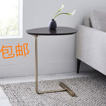 Creative side few Nordic simple oval coffee table iron sofa corner mobile solid wood living room bedside reading table