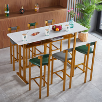 Nordic marble bar table against the wall household iron table window balcony milk tea shop tall table and chair combination