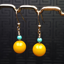 Natural beeswax earrings earrings earrings earring hook earrings 14K gold inlay turquoise