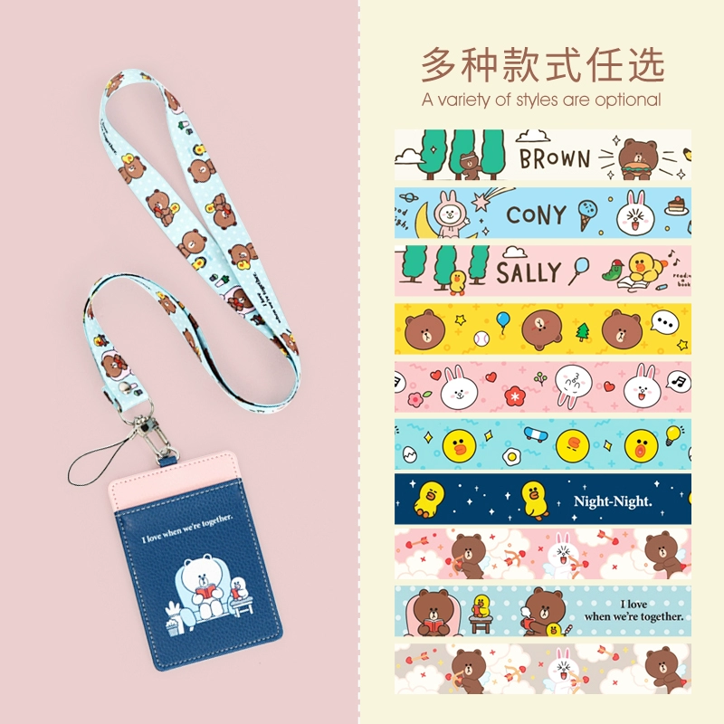 Line Friends Brown Bear điện thoại di động dài treo cổ dây buộc thẻ ID chủ túi chống mất dây dễ thương móc chìa khóa - Phụ kiện điện thoại di động