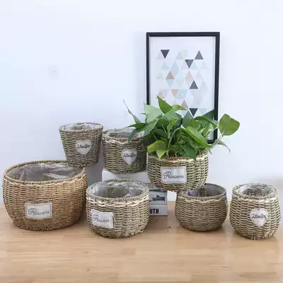 Creative grass woven flower basket rattan woven flower pot Handmade willow woven bamboo woven flower basket fleshy rattan golden ge flower pot size combination