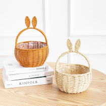 Internet celebrity rabbit ear flower basket flower shop creative flower arrangement basket imitation rattan hand basket home living room storage basket
