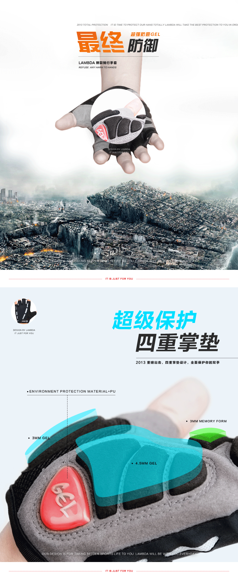 Gants pour vélo mixte LAMBDA - Ref 2247685 Image 8