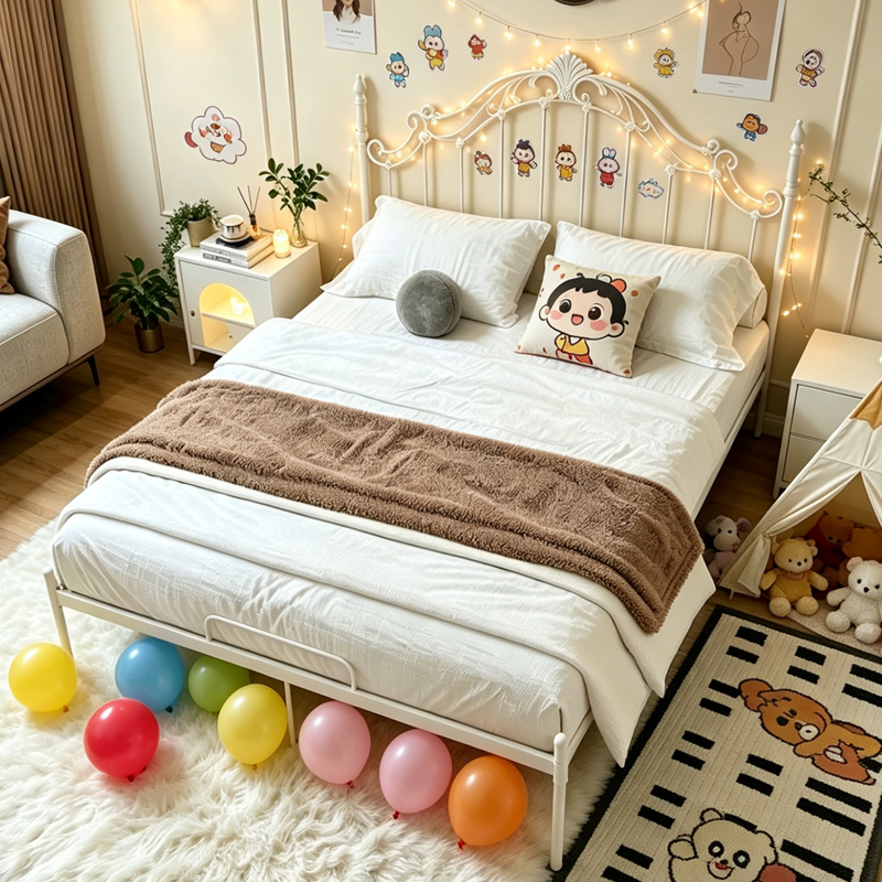 European-Style Carved Light Luxury Wrought Iron Bed, Cream-Style Children's Bed, 1.8m Double Beds, 1.5m Single Beds, Bedroom Bed Frame