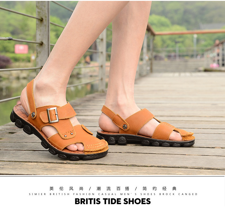 Muốn mùa hè da nam dép Baotou giày đi biển nam chống trượt mềm dưới đáy giày nam trung niên sandal nam da bò