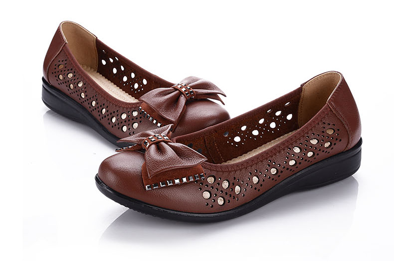 旺奈夏季真皮女士洞洞镂空凉鞋 包头中老年女