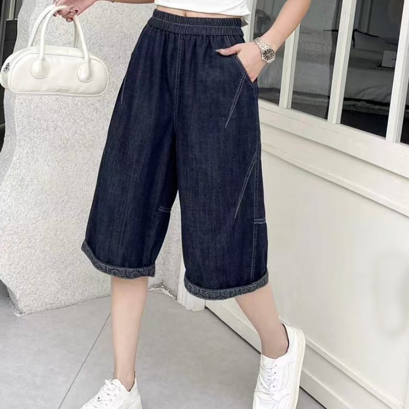 Thin Soft Denim Capri Pants, New Summer Women's Pants, Loose Casual Stylish Slimming Versatile Wide-Leg Pants, Hot Item