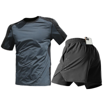 Running sports suit mens summer quick-drying short-sleeved T-shirt marathon shorts fitness clothes mens training equipment mobile phone