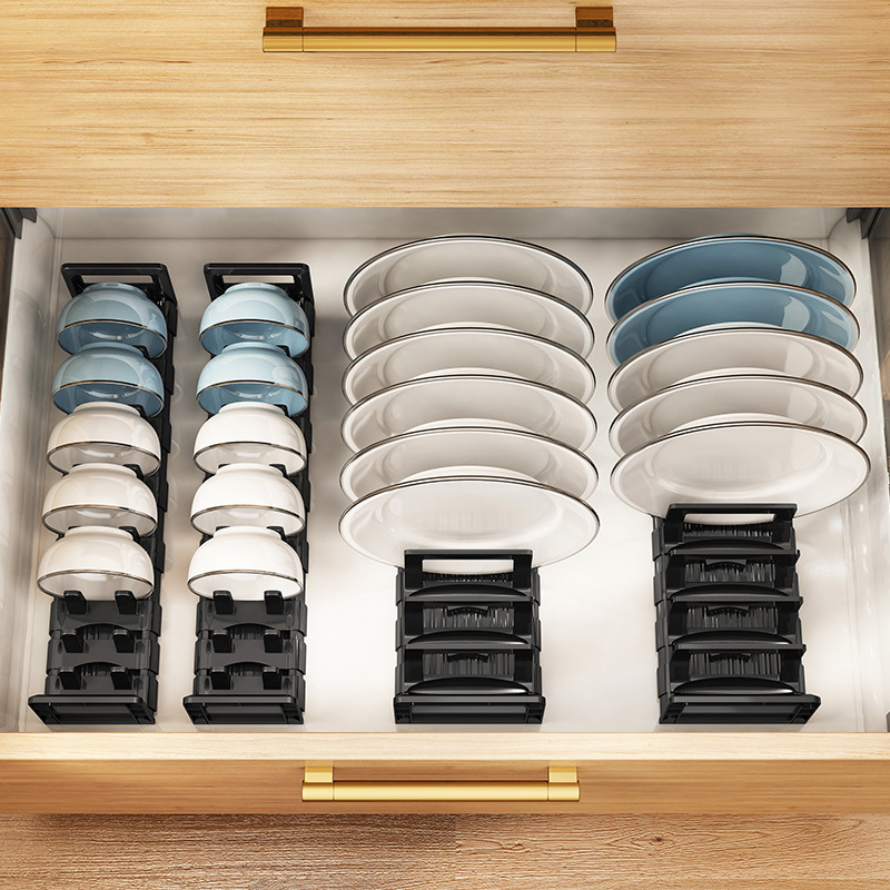 Kitchen cabinet storage dish rack cabinet layered separation shelf drawer dish card slot separation dish bracket