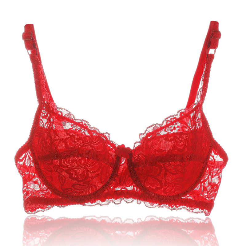 Ultra-Thin Bra for Large Busts, Minimizing Effect, Women's Thin Red Lace Bra for the Year of Birth, No Padding, Plus Size, for Chubby Women
