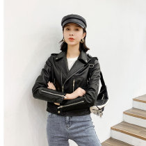 KOCUIR (clearance)leather leather womens short biker jacket slim goatskin small jacket