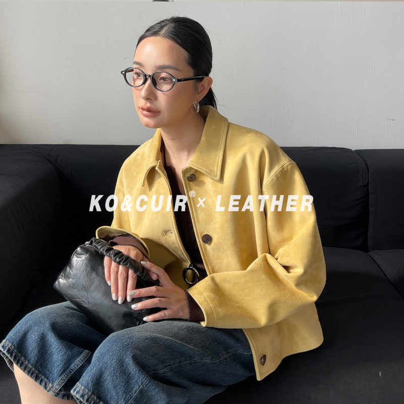 Kouge 2026 New Genuine Leather Jacket for Women, Short Style for Petite Figures, High-End Feel, Sheepskin Suede Jacket