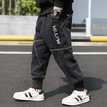 Fat Boys jeans winter sports pants spring and autumn 2021 New Chinese big boy high waist black trousers