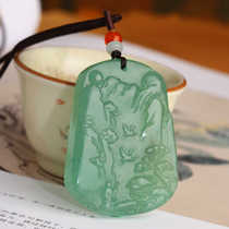 Natural Aventurine Jade Landscape Brand Pendant Mens Ice Jade Jade Pendant Fruit Green Jade Brand Carved Jade Necklace Jade Pendant