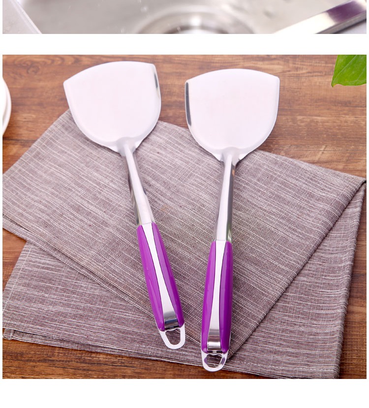 Bếp bằng thép không gỉ thìa dày chống cách nhiệt nấu ăn xẻng sắt thìa gia dụng tay cầm dài nấu bếp xẻng bếp chảo chống dính elmich