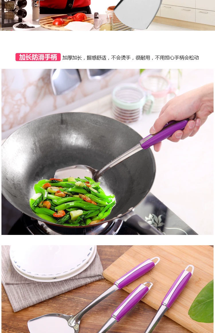 Bếp bằng thép không gỉ thìa dày chống cách nhiệt nấu ăn xẻng sắt thìa gia dụng tay cầm dài nấu bếp xẻng bếp