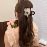 Заколка-крабик, хвостик, заколка для волос, аксессуар для волос, в цветочек, премиум класс