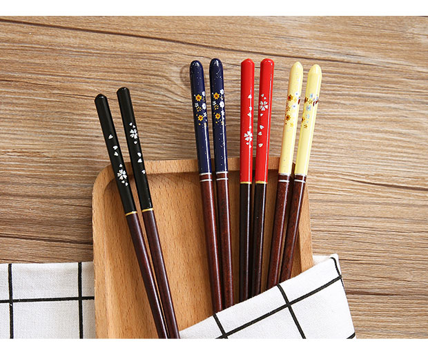 Đũa gỗ anh đào Nhật Bản đơn và đôi bộ đồ ăn gia dụng bộ đồ ăn nhọn nhọn đũa nhanh chóng xanh đũa gỗ bát đĩa đẹp