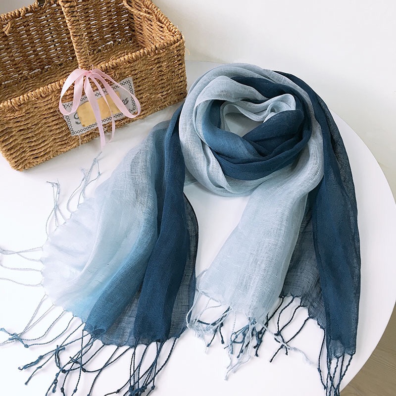 Day Department Blue and White Asymptotic Color Blue Dyeing Scarves 100 Thing Temperament Fluid Sumb Scarlet Lady Linen Scarlet shawl