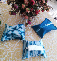 Original handmade blue dyed cloth tissue bag drawing box living room table storage plant tie dyeing paper bag drawing paper set